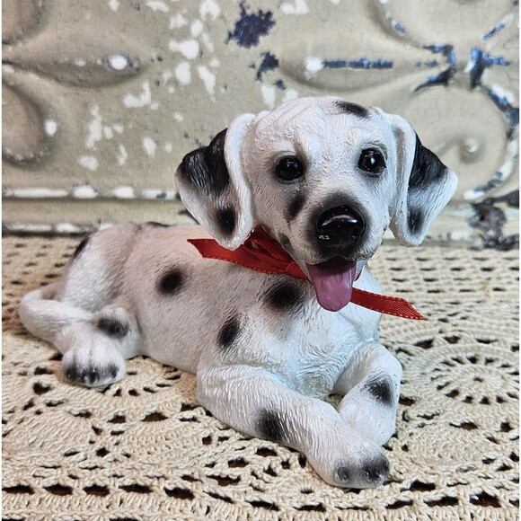 Adorable Dalmatian Puppy Dog Figurine Shelf Sitter White Spotted Red Bowtie - Picture 1 of 8